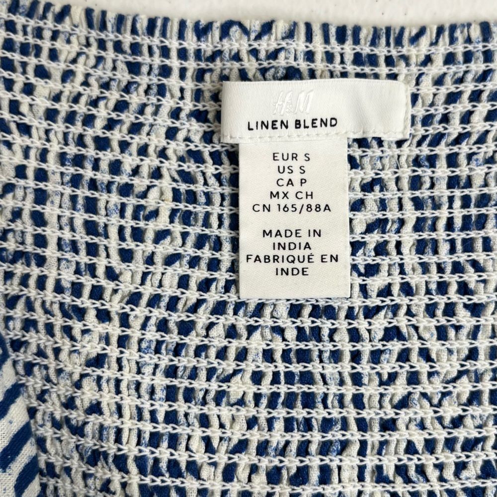 H&M Linen Blend Blue White Spaghetti Strap Midi Sundress Smocked Women Small - Picture 8 of 15